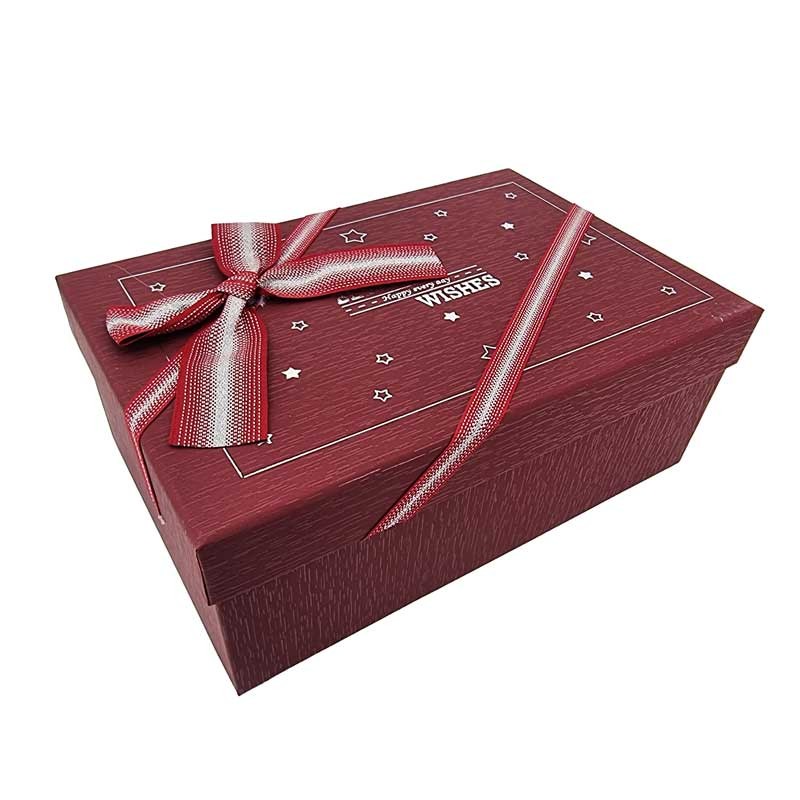 Boîte de rangement en tissu pour décorations de Noël - Bordeaux à étoiles