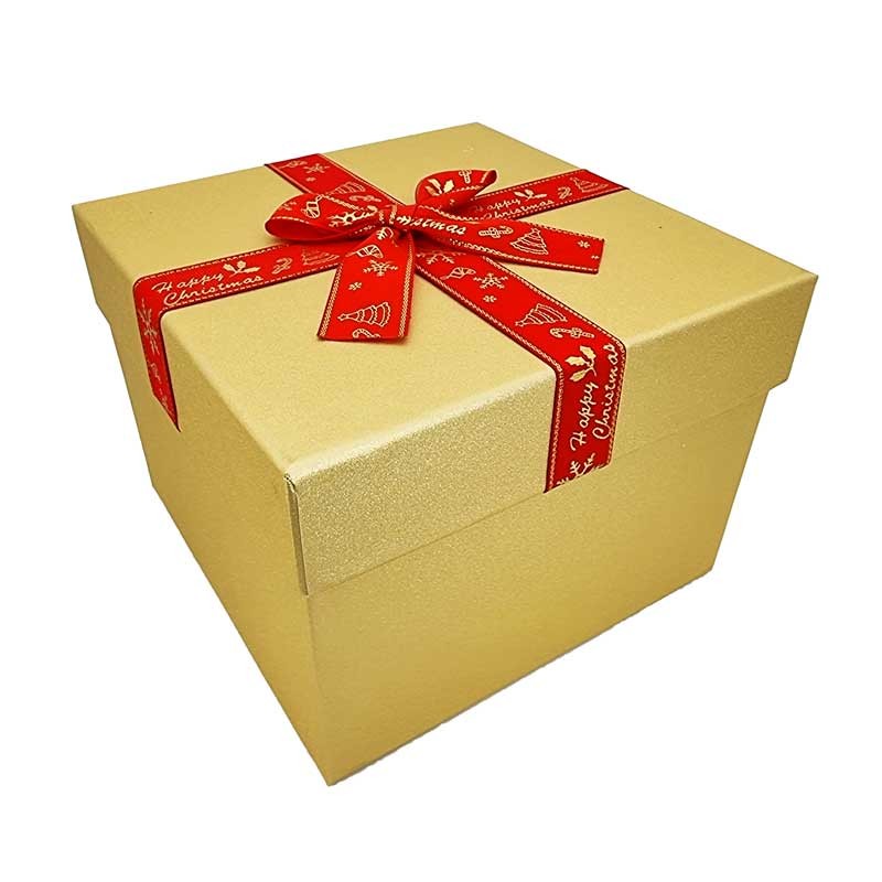 Boîte cadeaux dorée carrée grande hauteur, Boîte cadeaux noël dorée