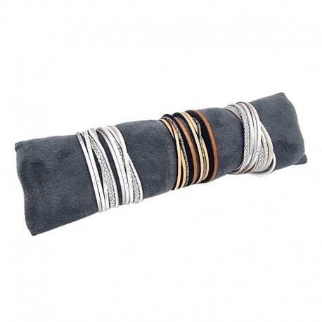 Grand coussin de présentation à bracelets en suédine gris anthracite 7x28cm