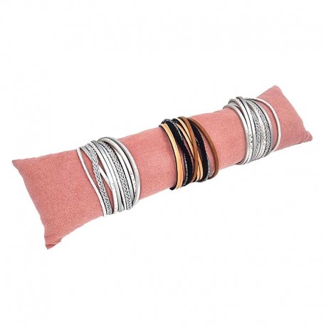 Grand coussin de présentation à bracelets en suédine rose 7x28cm