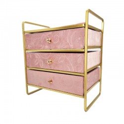 Boîte à bijoux à tiroirs en métal doré et velours rose poudré
