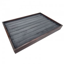 Plateau pour bagues en bois effet noyer et suédine gris anthracite