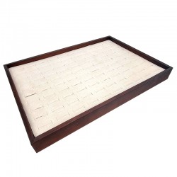 Lot de 5 plateaux pour 100 bagues en bois foncé et en suédine beige