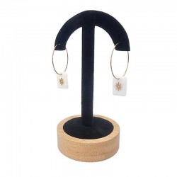 Porte boucles d'oreilles en forme de parapluie sur socle en bois - Velours noir