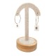 Porte boucles d'oreilles en forme de parapluie sur socle en bois - Coton beige naturel