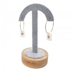 Porte boucles d'oreilles en forme de parapluie sur socle en bois - Velours gris