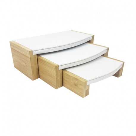 3 tables gigognes blanches en bois et simili cuir - 9463