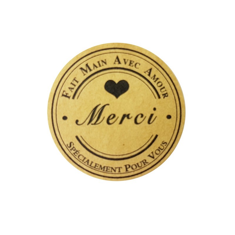 Papier kraft MERCI spécialement pour vous Étiquettes autocollantes rondes  imprimées faites à la main avec amour -  France