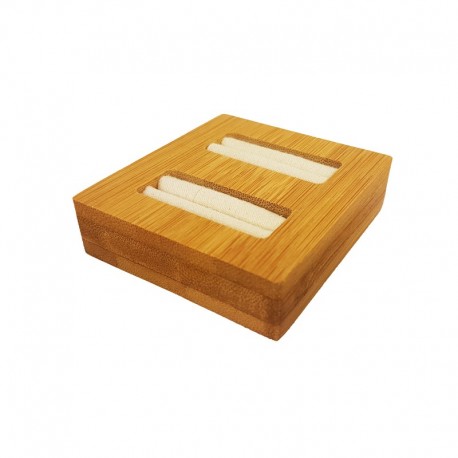 Mini plateau pour 2 bagues en bois et suédine beige - 9872